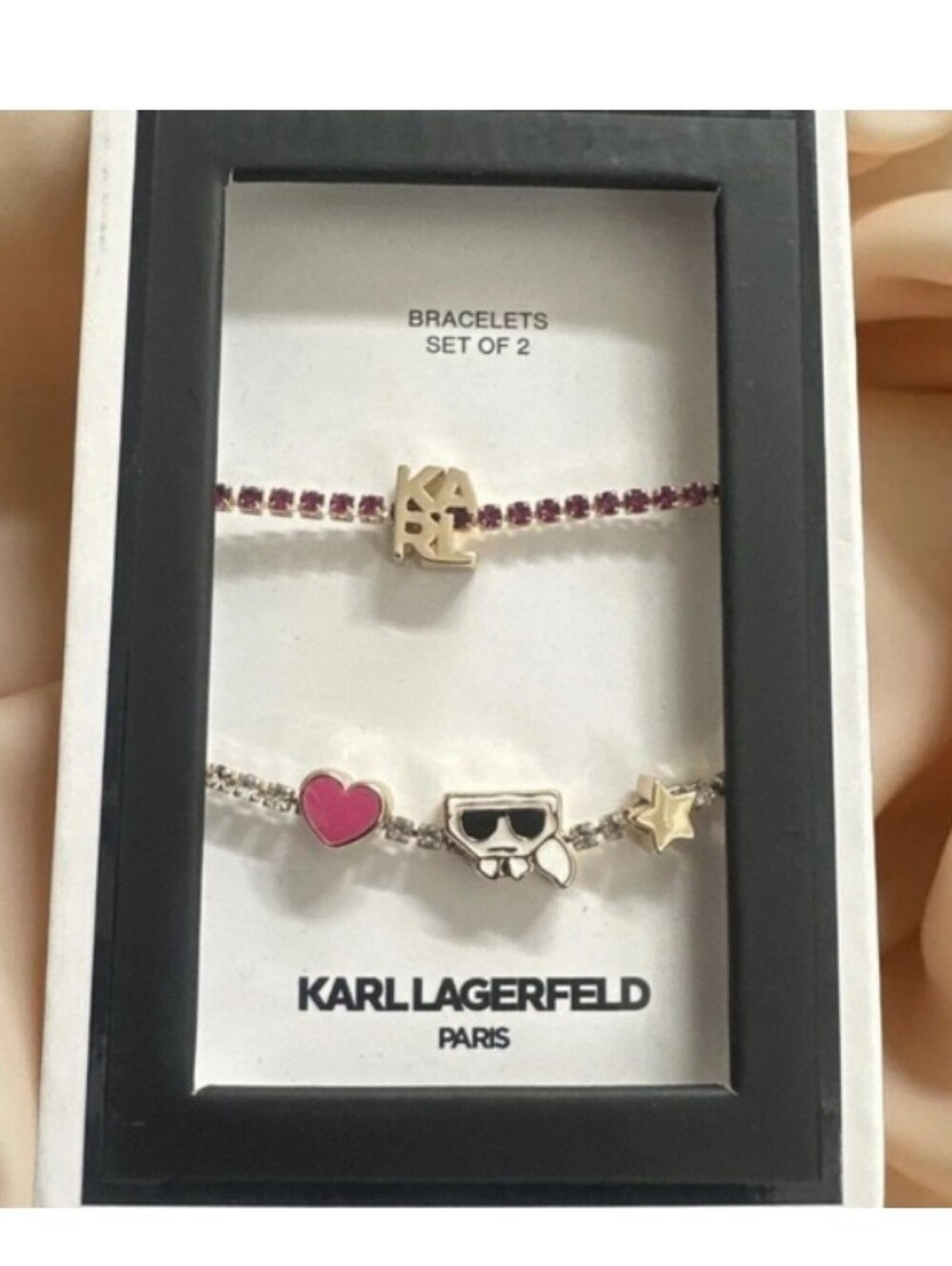 Karl Lagerfeld Set of 2 Charm Bracelets - Pink & Gold Nwt